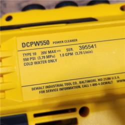 AS-IS DEWALT 20V MAX 550 PSI 1.0 GPM Cold Water Cordless Battery Power Cleaner with 4 Nozzles (Tool Only)