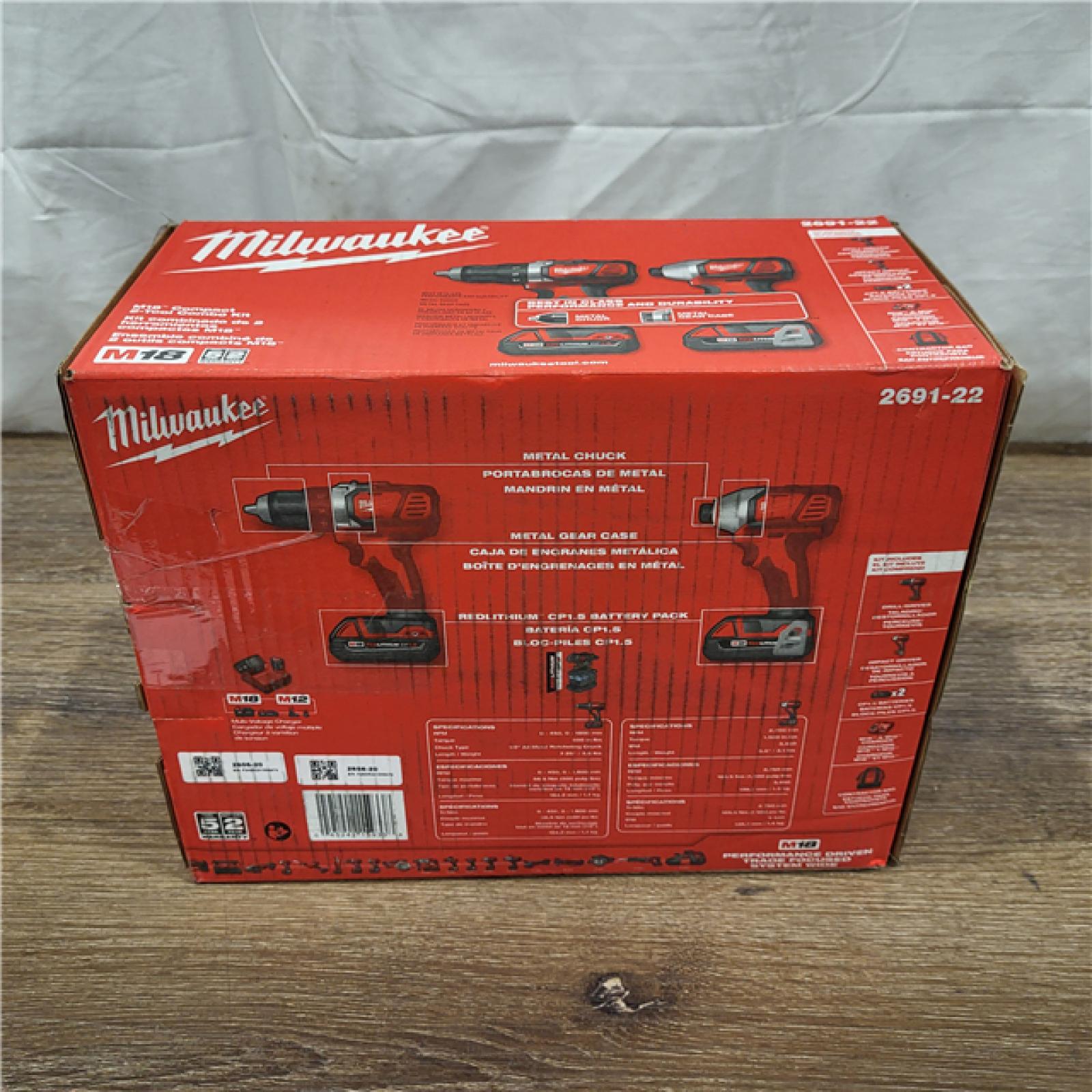 AS-IS Milwaukee M18 18V Cordless Brushed 2 Tool Drill/Driver and Impact Driver Kit