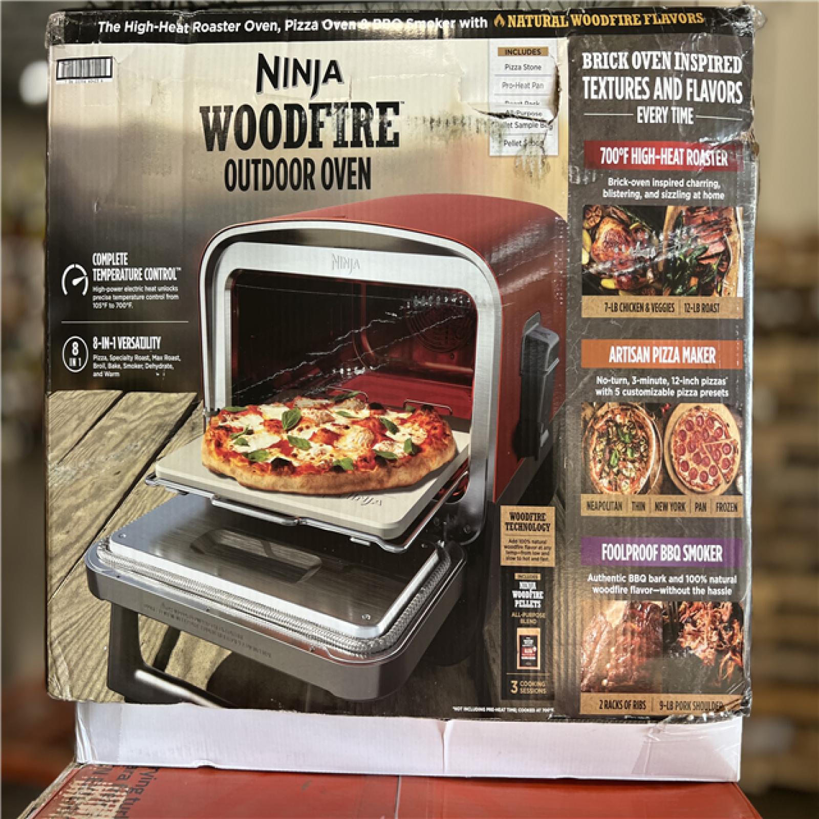 LIKE NEW! - NINJA Woodfire Pizza Oven, 8-in-1 Oven for Outdoor Kitchen, 5 Pizza Settings, 700°F,BBQ Smoker