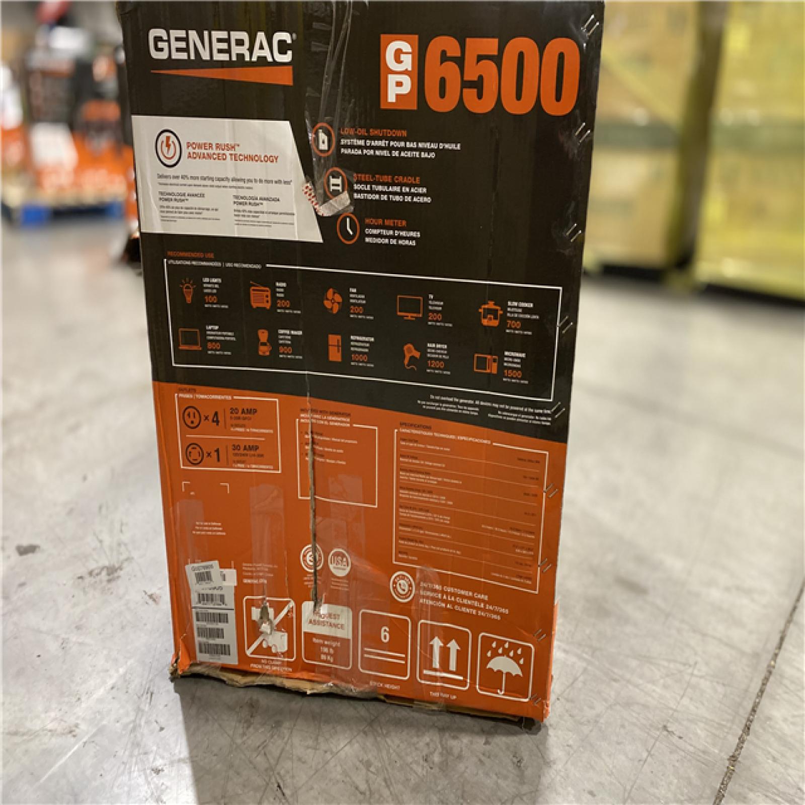 DALLAS LOCATION - Generac GP 6500-Watt Recoil Start Gas-Powered Portable Generator, 49-ST/CSA