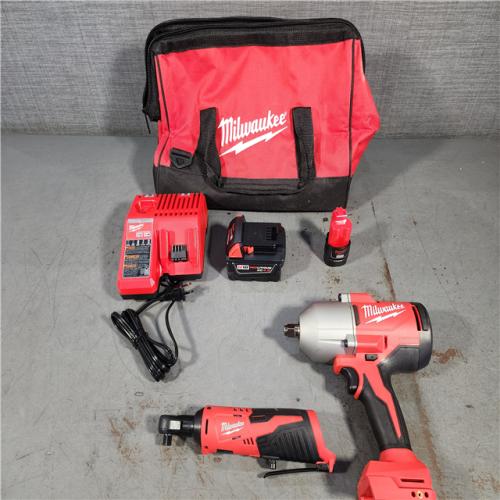 HOUSTON LOCATION - AS-IS M12/M18 12/18V Lithium-Ion Cordless 3/8 in. Ratchet and 1/2 in. High Torque Impact Wrench with Friction Ring Combo Kit