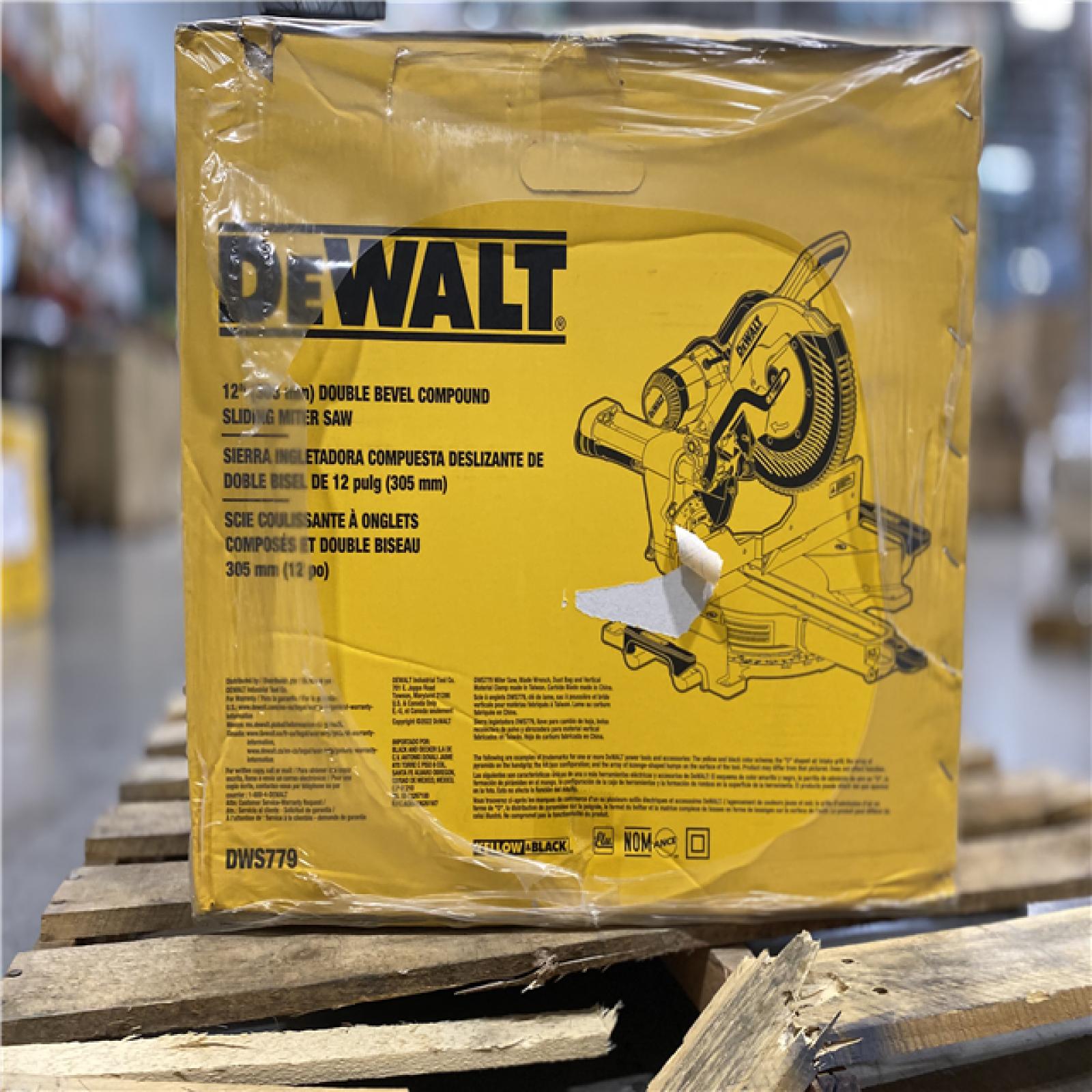 DALLAS LOCATION - DEWALT 15 Amp Corded 12 in. Double Bevel Sliding Compound Miter Saw, Blade Wrench and Material Clamp