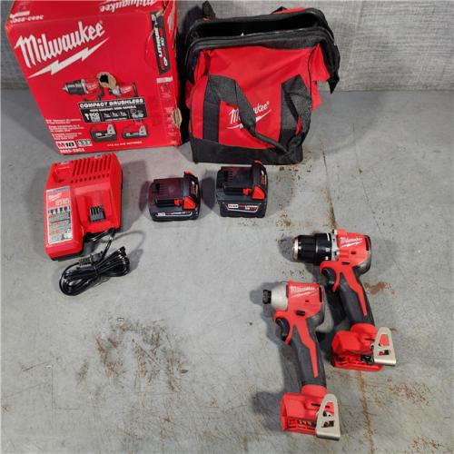 HOUSTON LOCATION - AS-IS M18 18-Volt Lithium-Ion Brushless Cordless Compact Hammer Drill/Impact Combo Kit (2-Tool) with (2) Batteries, Bag