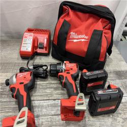 AS-IS MILWAUKEE M18 18V Lithium-Ion Brushless Cordless Compact Drill/Impact Combo Kit (2-Tool) W/(2) 2.0 Ah Batteries, Charger & Bag