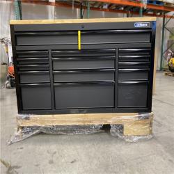 DALLAS LOCATION -Husky 61 in. W x 23 in. D Heavy Duty 15-Drawer Mobile Workbench Tool Chest with Solid Wood Top in Matte Black