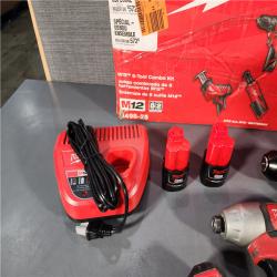 HOUSTON LOCATION - AS-IS MILWAUKEE M12 12V Lithium-Ion Cordless Combo Kit (5-Tool) with Two 1.5Ah Batteries, Charger & Tool Bag