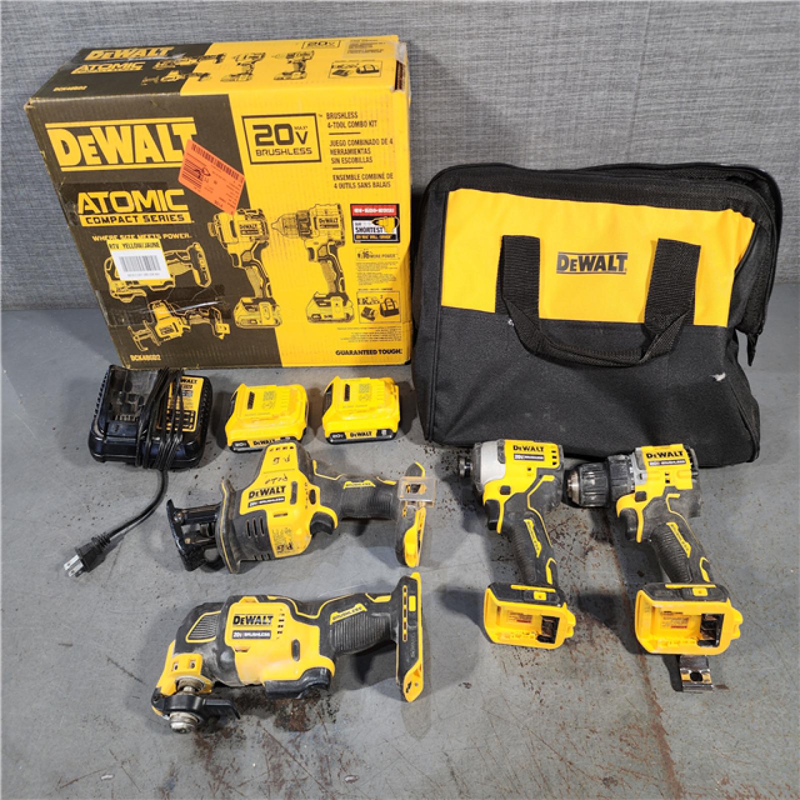 HOUSTON LOCATION - AS-IS DeWalt 20V MAX ATOMIC Cordless Brushless 4 Tool Combo Kit