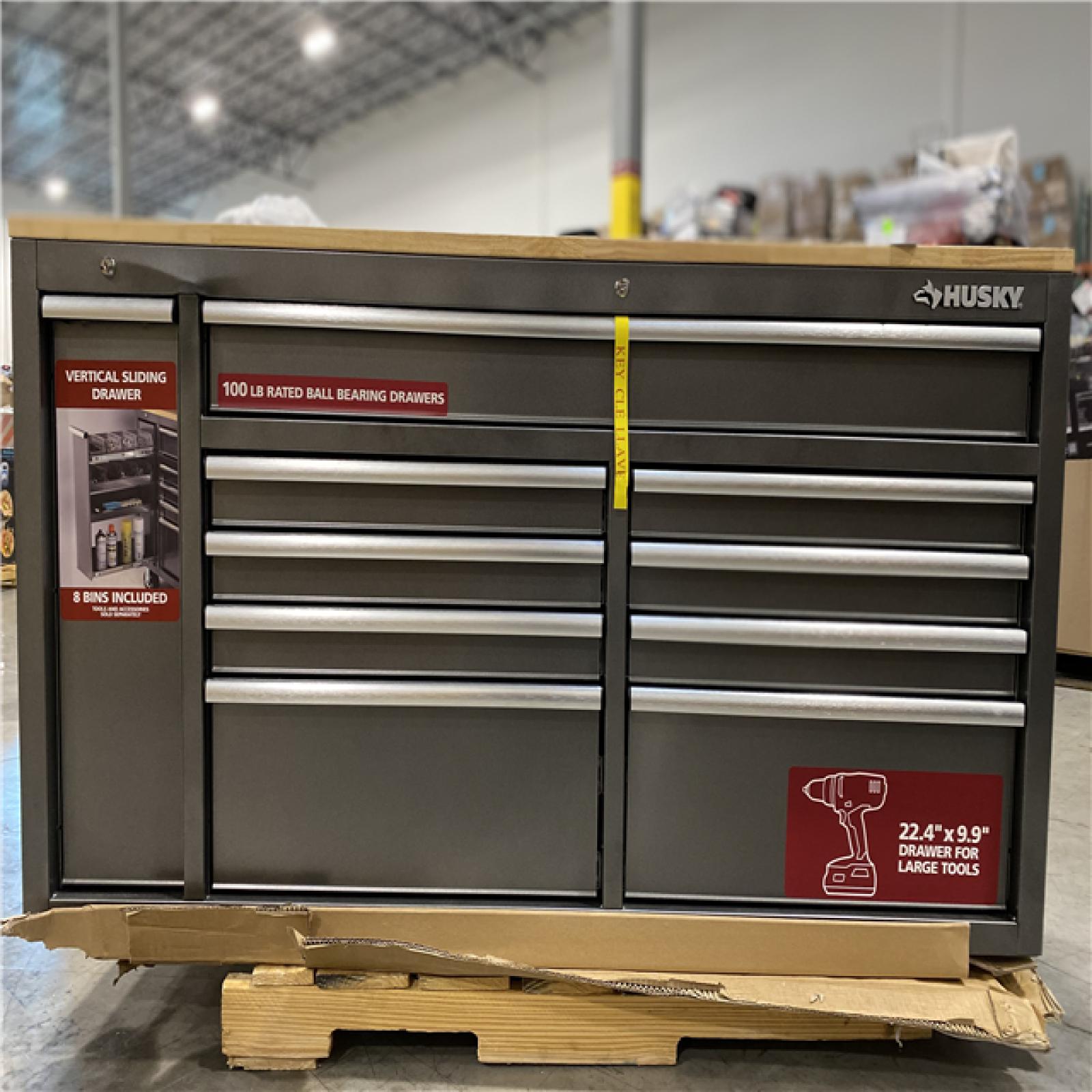 DALLAS LOCATION - Husky 61 in. W x 24 in. D Standard Duty 10-Drawer Mobile Workbench Tool Chest with Sliding Bin Storage Drawer in Silver