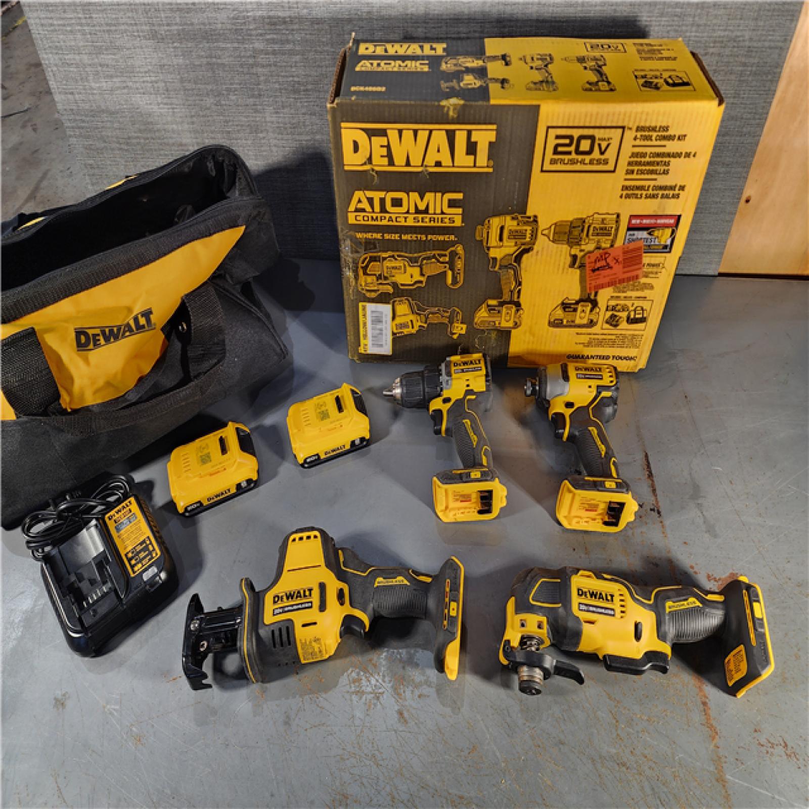 HOUSTON LOCATION - AS-IS DeWalt 20V MAX ATOMIC Cordless Brushless 4 Tool Combo Kit