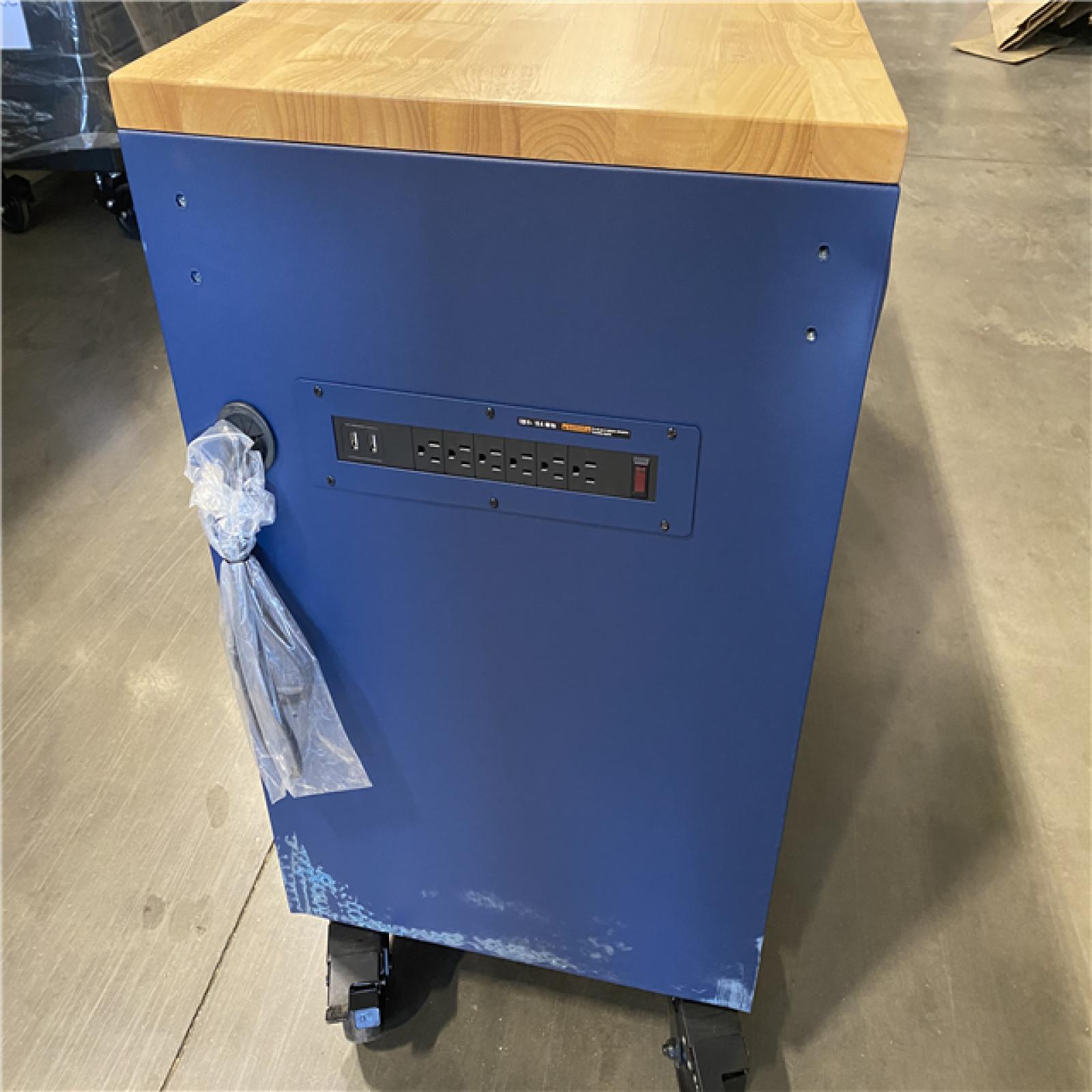 DALLAS LOCATION- Husky Tool Storage Heavy Duty 84 in. W x 24 in. D Matte Blue Mobile Workbench Cabinet