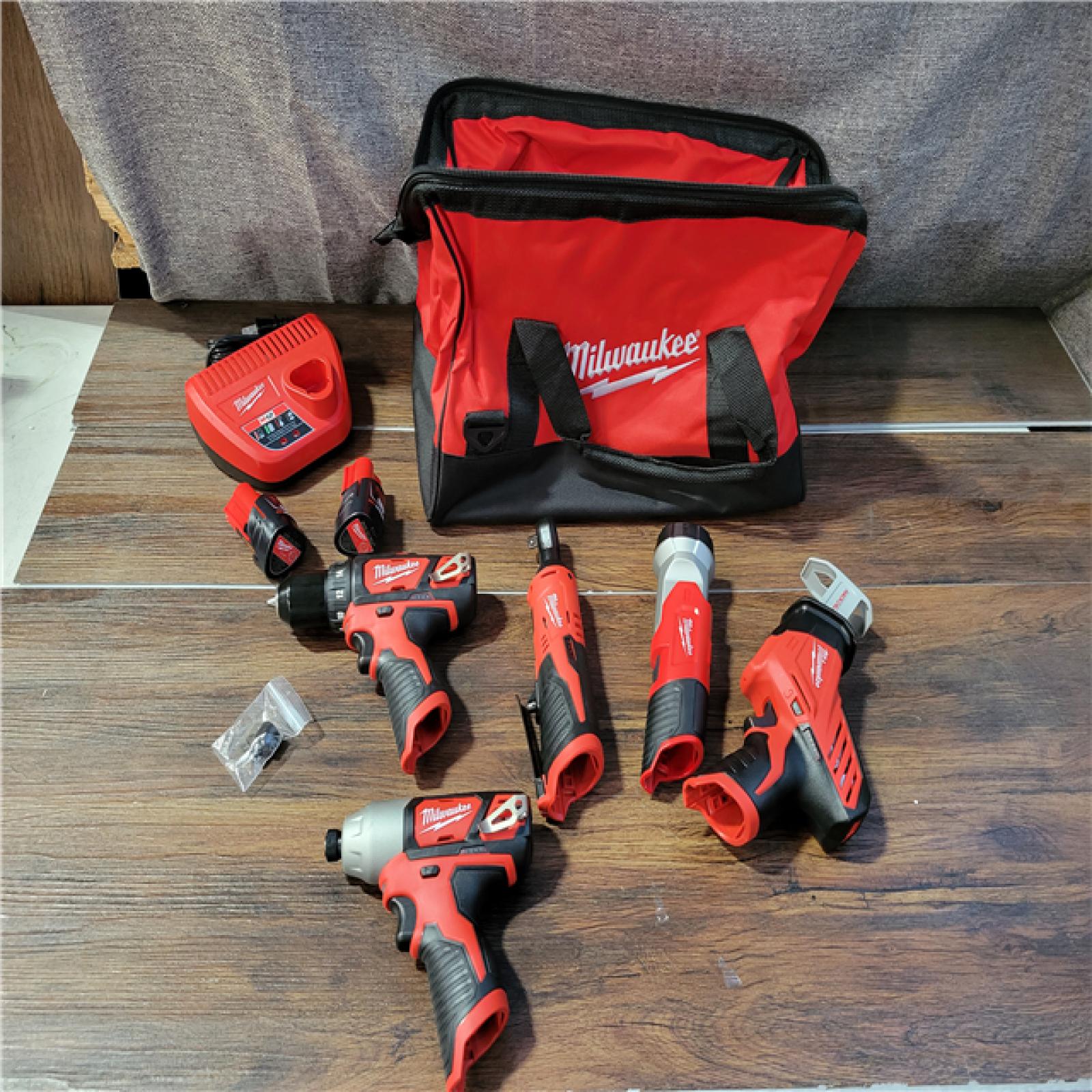 CALIFORNIA NEW MILWAUKEE M12 5-TOOL COMBO KIT (2 BATTERIES, 1 CHARGER, AND BAG INCLUDED)