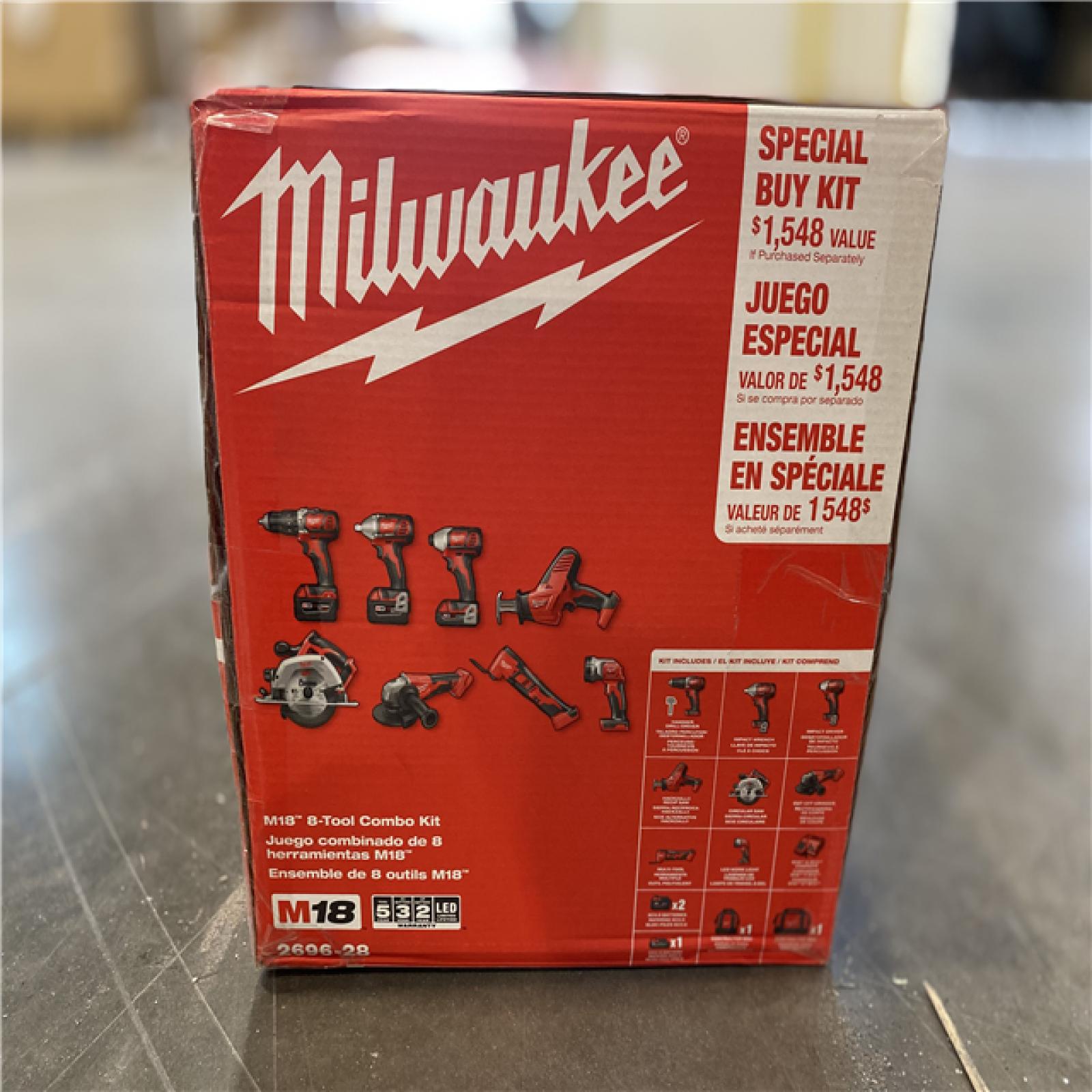 NEW! - Milwaukee M18 18V Lithium-Ion Cordless Combo Kit (8-Tool) with (3) Batteries, Charger and (2) Tool Bags