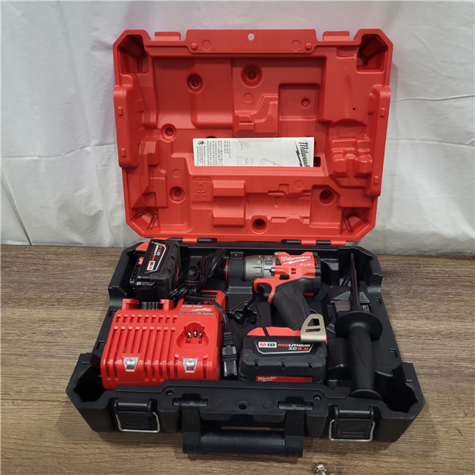 AS-IS Milwaukee 2904-22 Hammer Drill Driver Kit with Batteries  Charger & Tool Case  Red