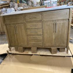 DALLAS LOCATION - Home Decorators Collection Aberdeen 72 in. Double Sink Antique Oak Bath Vanity with Carrara Marble Top (Assembled)