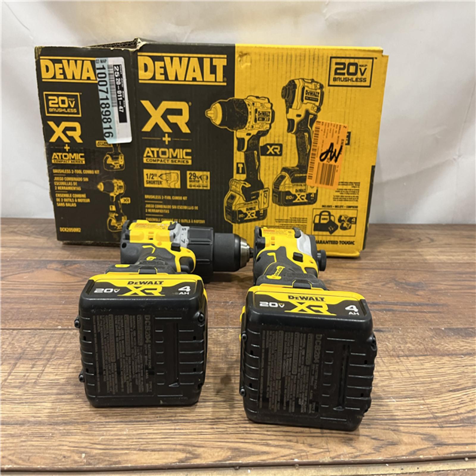 AS IS DEWALT 20V MAX XR Hammer Drill and ATOMIC Impact Driver 2 Tool Cordless Combo Kit with (2) 4.0Ah Batteries, Charger, and Bag