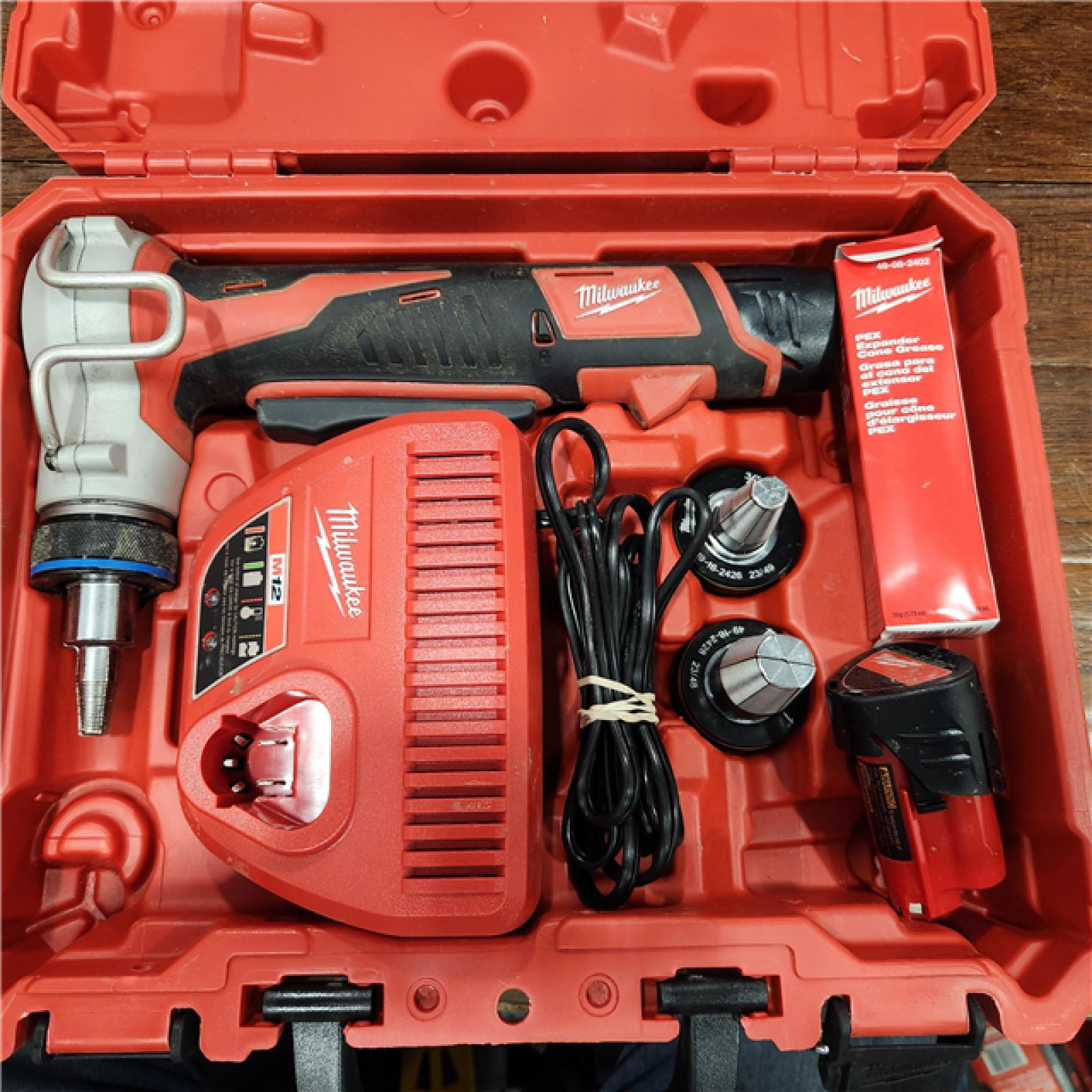 AS-IS M12 12-Volt Lithium-Ion Cordless PEX Expansion Tool Kit with (2) 1.5 Ah Batteries, (3) Expansion Heads and Hard Case