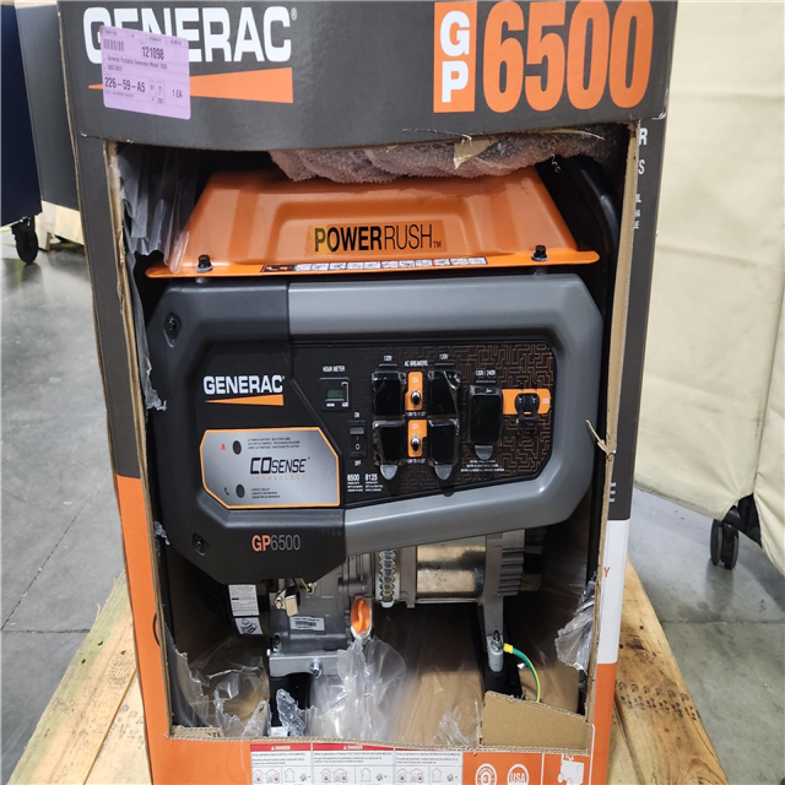 CALIFORNIA AS-IS GENERAC 6,500 RUNNING WATTS/8,125 STARTING WATTS PORTABLE GENERATOR