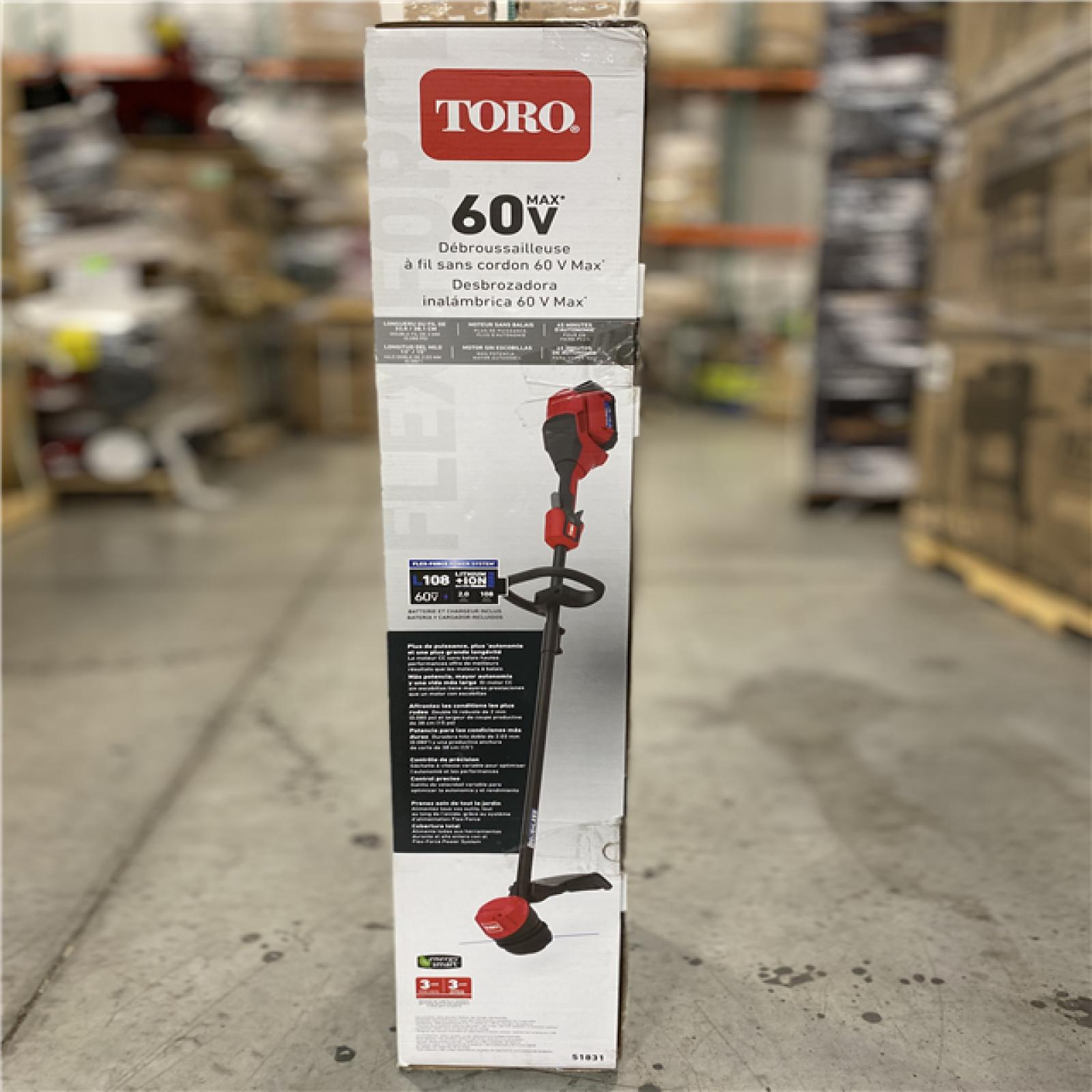 DALLAS LOCATION- NEW! TORO 60V MAX* 13 in. Brushless String Trimmer with 2.0Ah Battery PALLET -(5 UNITS)