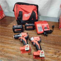 AS-IS M18 18-Volt Lithium-Ion Brushless Cordless Compact Hammer Drill/Impact Combo Kit (2-Tool) with (2) Batteries, Bag