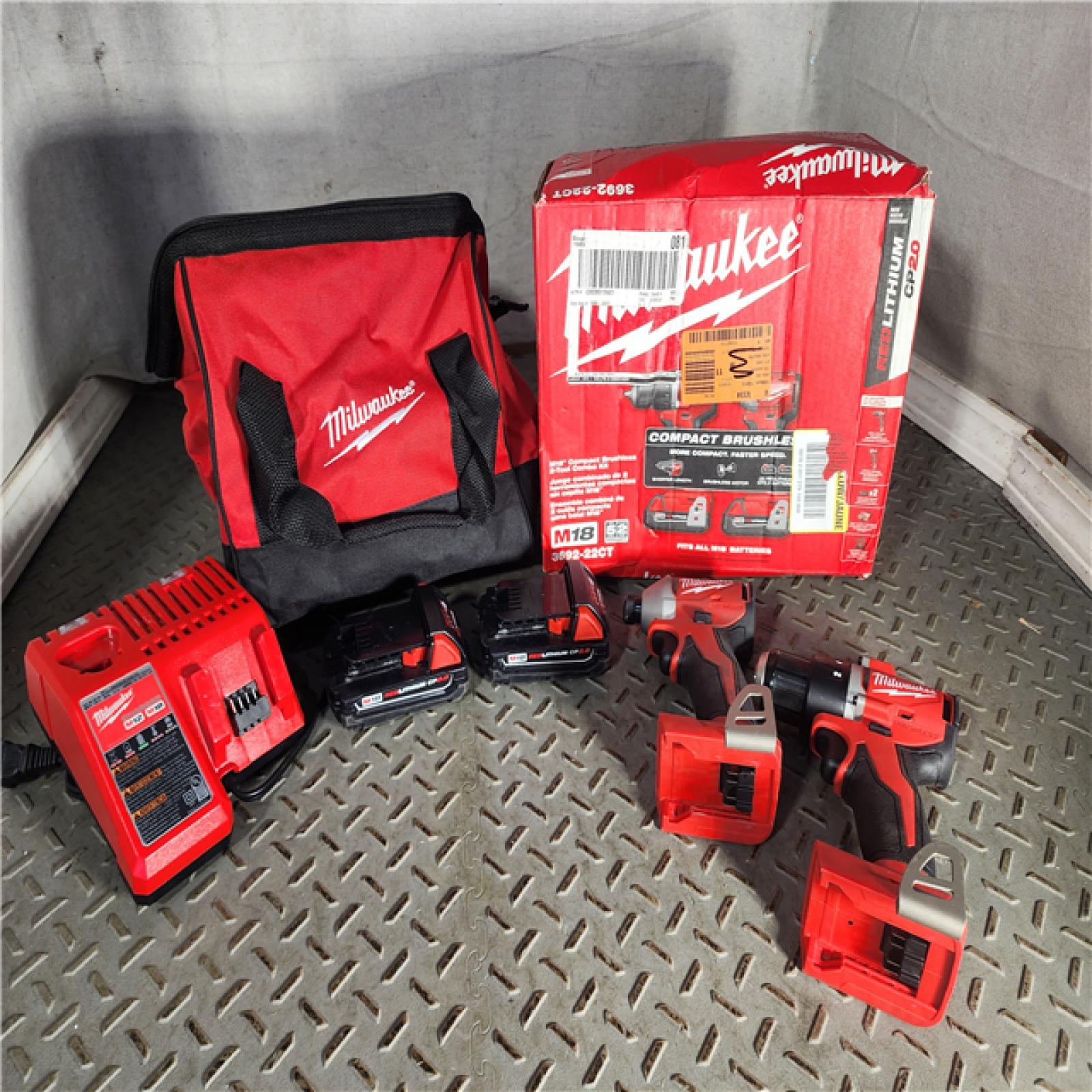 HOUSTON LOCATION - AS-IS M18 18V Lithium-Ion Brushless Cordless Compact Drill/Impact Combo Kit (2-Tool) W/(2) 2.0 Ah Batteries, Charger & Bag