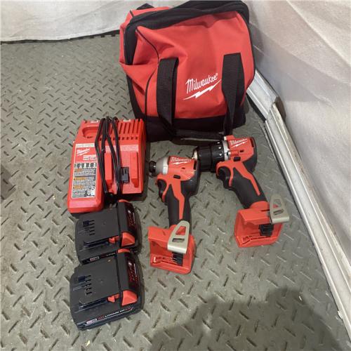 Houston location AS-IS MILWAUKEE M18 18V Lithium-Ion Brushless Cordless Compact Drill/Impact Combo Kit (2-Tool) W/(2) 2.0 Ah Batteries, Charger & Bag