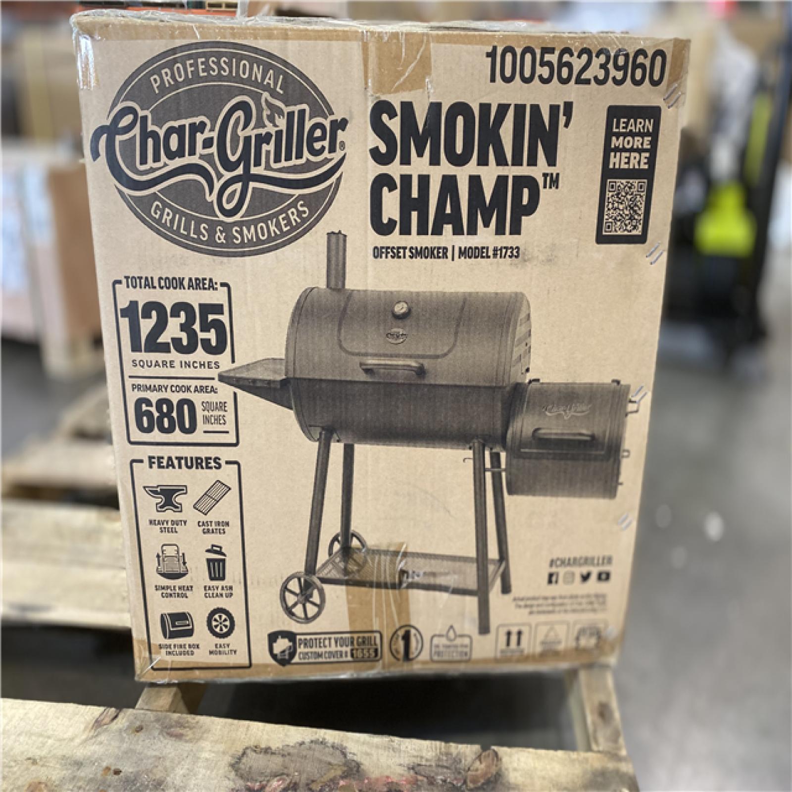 DALLAS LOCATION - Char-Griller Smokin' Champ Charcoal Grill Offset Smoker in Black