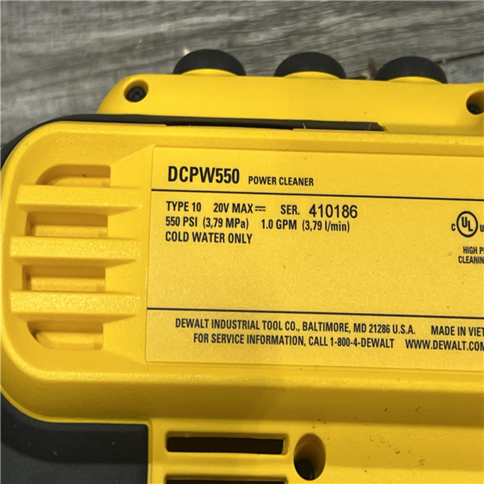 AS-IS Dewalt 20V 550 PSI  1 GPM Cordless Power Cleaner W/ 4 Nozzles Tool-Only DCPW550B