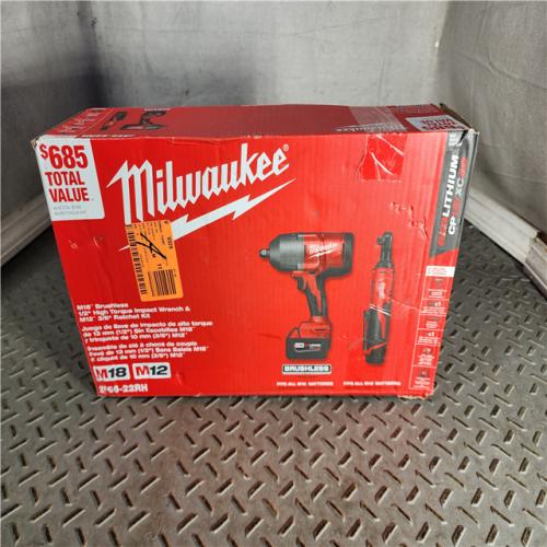 HOUSTON LOCATION - AS-IS M12/M18 12/18V Lithium-Ion Cordless 3/8 in. Ratchet and 1/2 in. High Torque Impact Wrench with Friction Ring Combo Kit