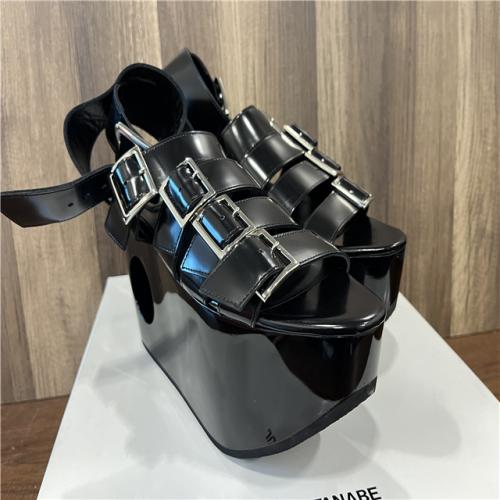 Junya Watanabe Leather Cutout Accent Sandals - Black - SZ 4