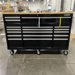 DALLAS LOCATION - Husky 72 in. W x 24 in. D Heavy Duty 18-Drawer Mobile Workbench Cabinet with Adjustable-Height Hardwood Top in Matte Black