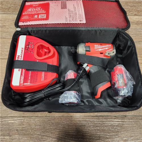 AS-IS M12 FUEL SURGE 12V Lithium-Ion Brushless Cordless 1/4 in. Hex Impact Driver Compact Kit W/Two 2.0Ah Batteries, Bag