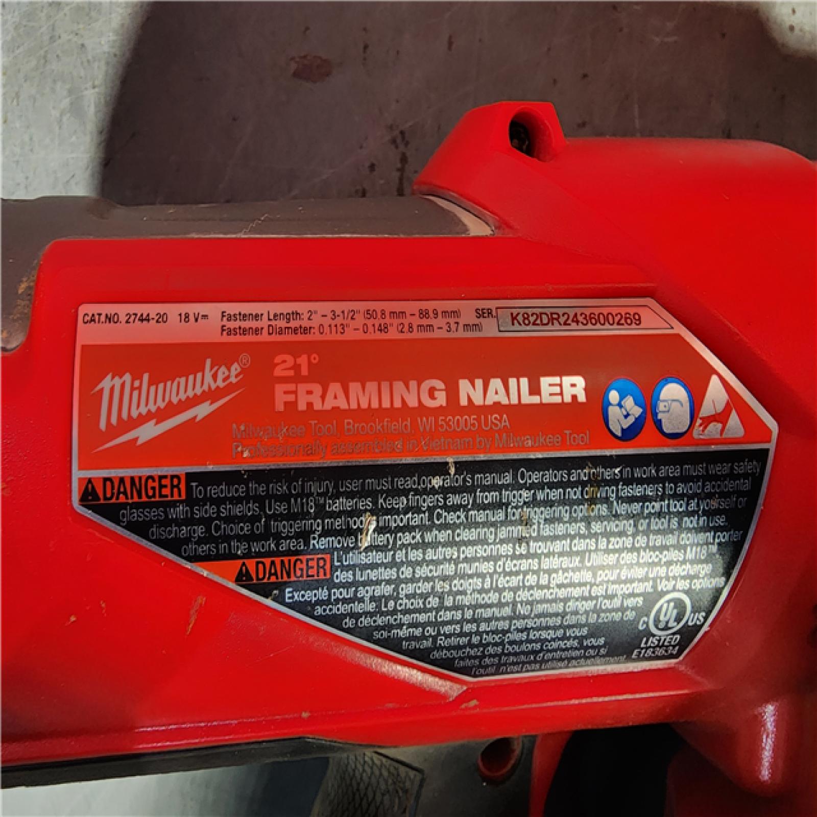 HOUSTON LOCATION - AS-IS Milwaukee 2744-20 M18 FUEL 21-Degree Cordless Framing Nailer (Tool Only)