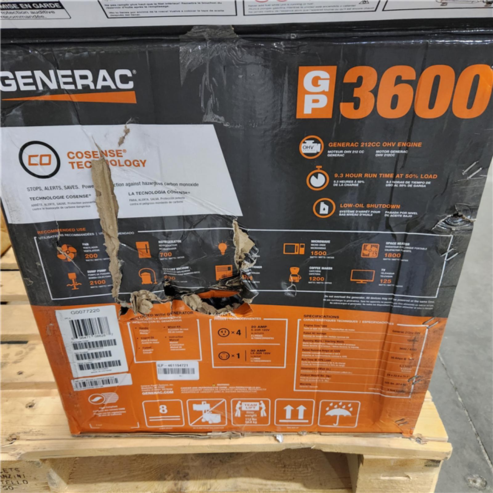 Dallas Location - As-Is Generac 4500 / 3600-Watt Gasoline Powered Portable Generator