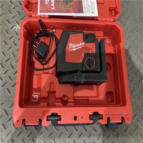 Houston location AS-IS MILWAUKEE 100 Ft. REDLITHIUM Lithium-Ion USB Green Rechargeable Cross Line Laser Level with Charger