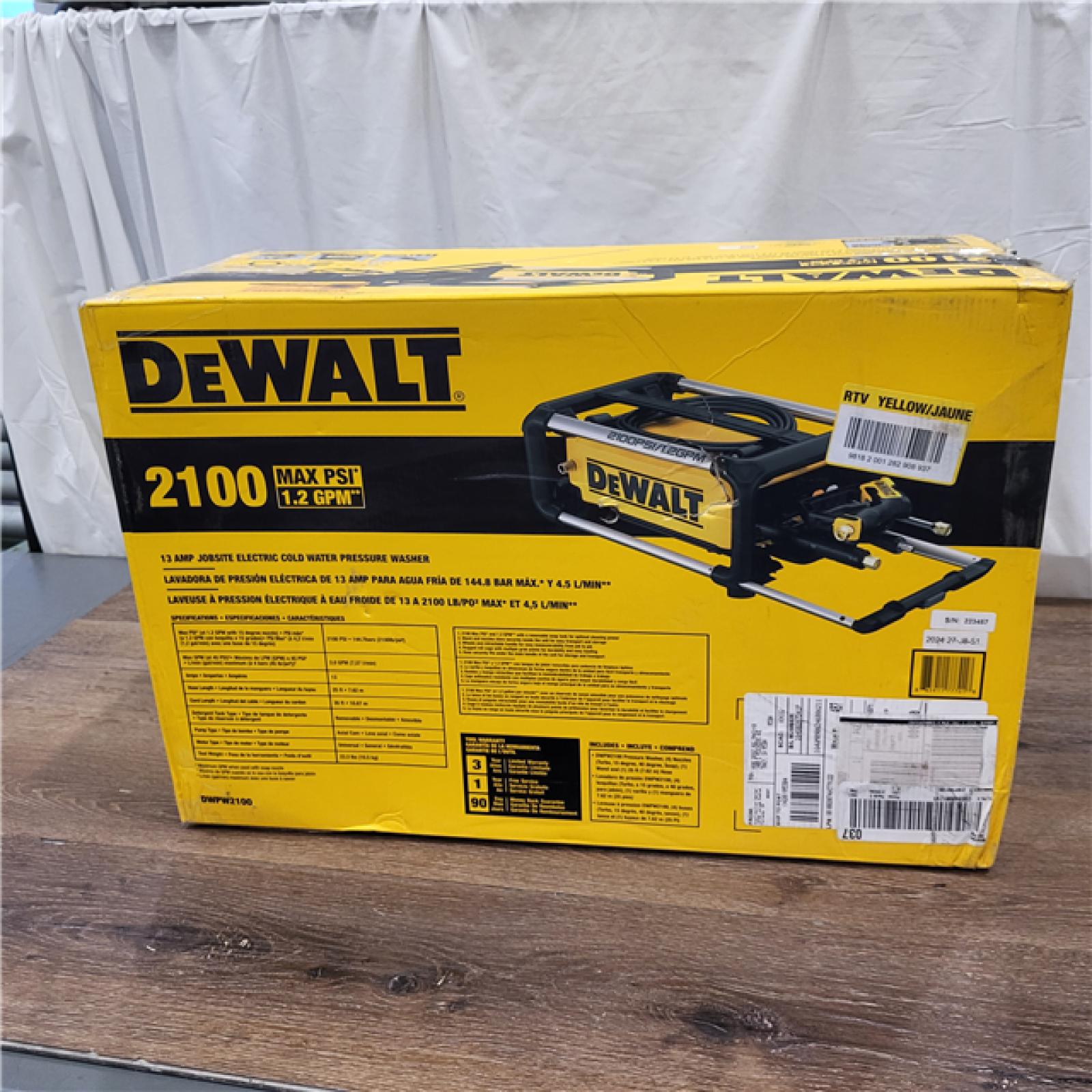 NEW! DEWALT Electric Pressure Washer  2100 PSI  Jobsite Power Washer DWPW2100