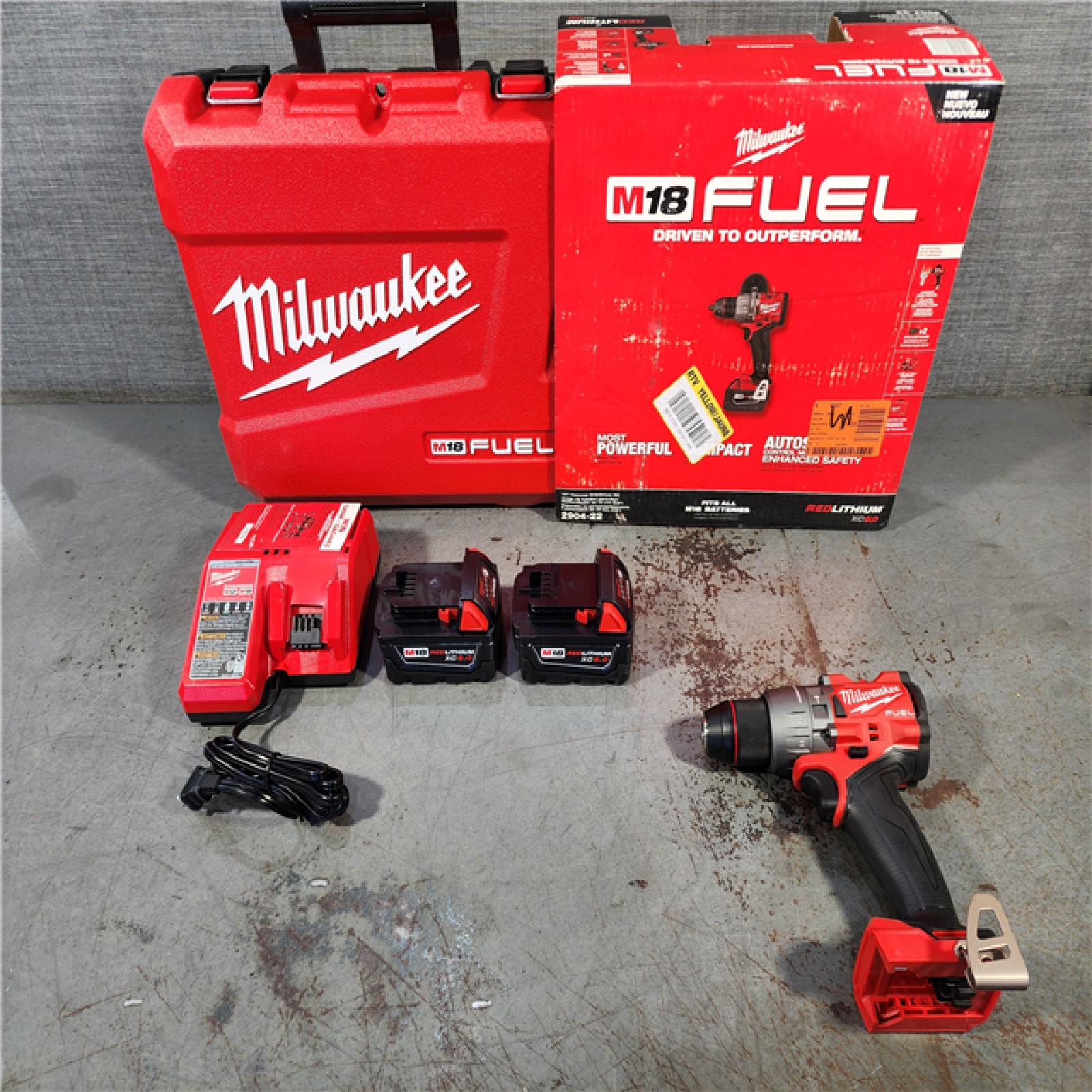 HOUSTON LOCATION - AS-IS (APPEARS LIKE NEW) Milwaukee 2904-22 Hammer Drill Driver Kit with Batteries  Charger & Tool Case  Red