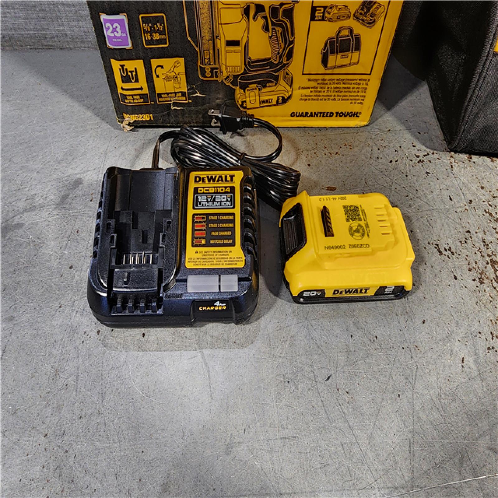 HOUSTON LOCATION - AS-IS DEWALT ATOMIC 20V MAX Lithium Ion Cordless 23 Gauge Pin Nailer Kit with 2.0Ah Battery and Charger