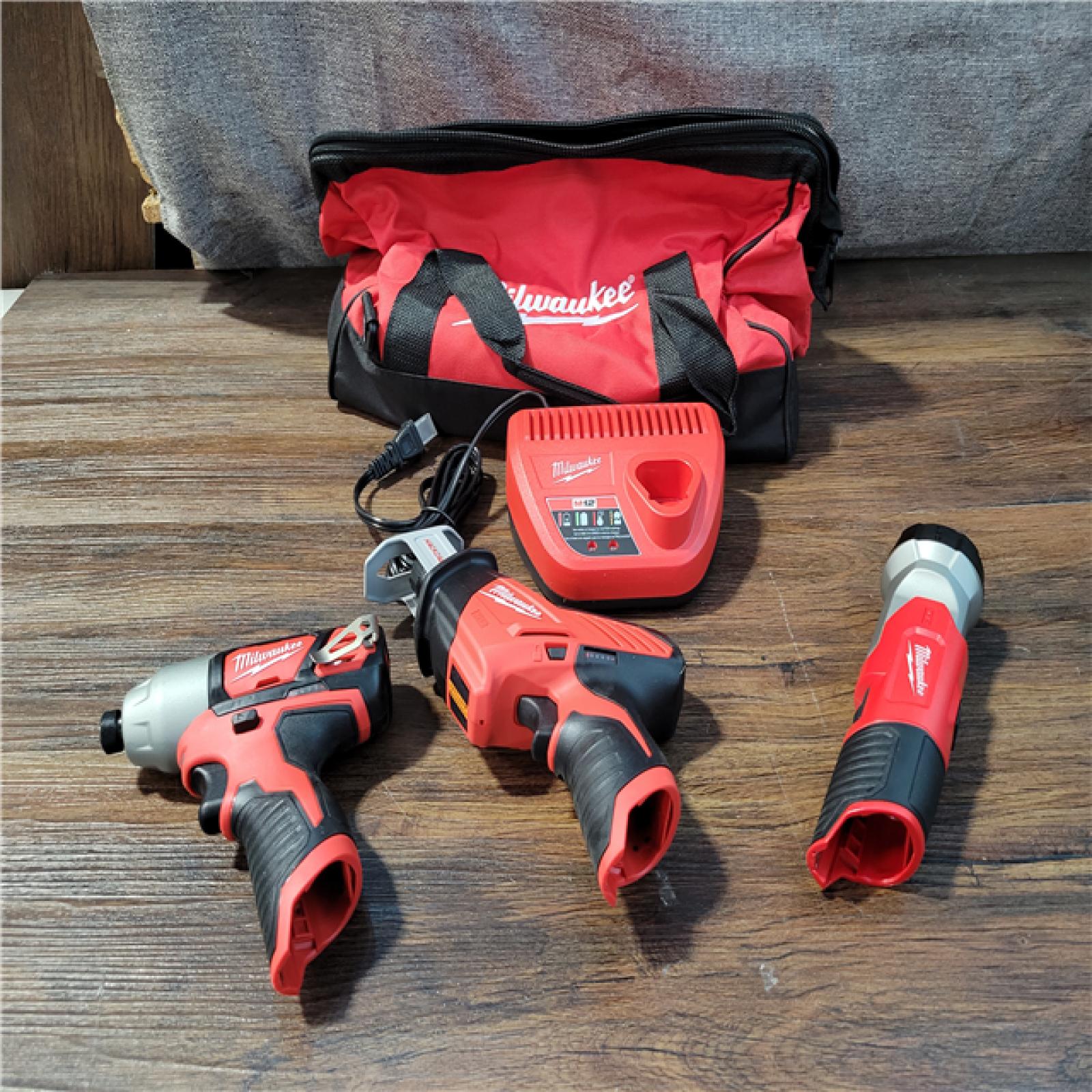 CALIFORNIA PARTIAL MILWAUKEE M12 TOOL COMBO KIT (CHARGER INCLUDED, BAG INCLUDED) (NO BATTERIES INCLUDED)