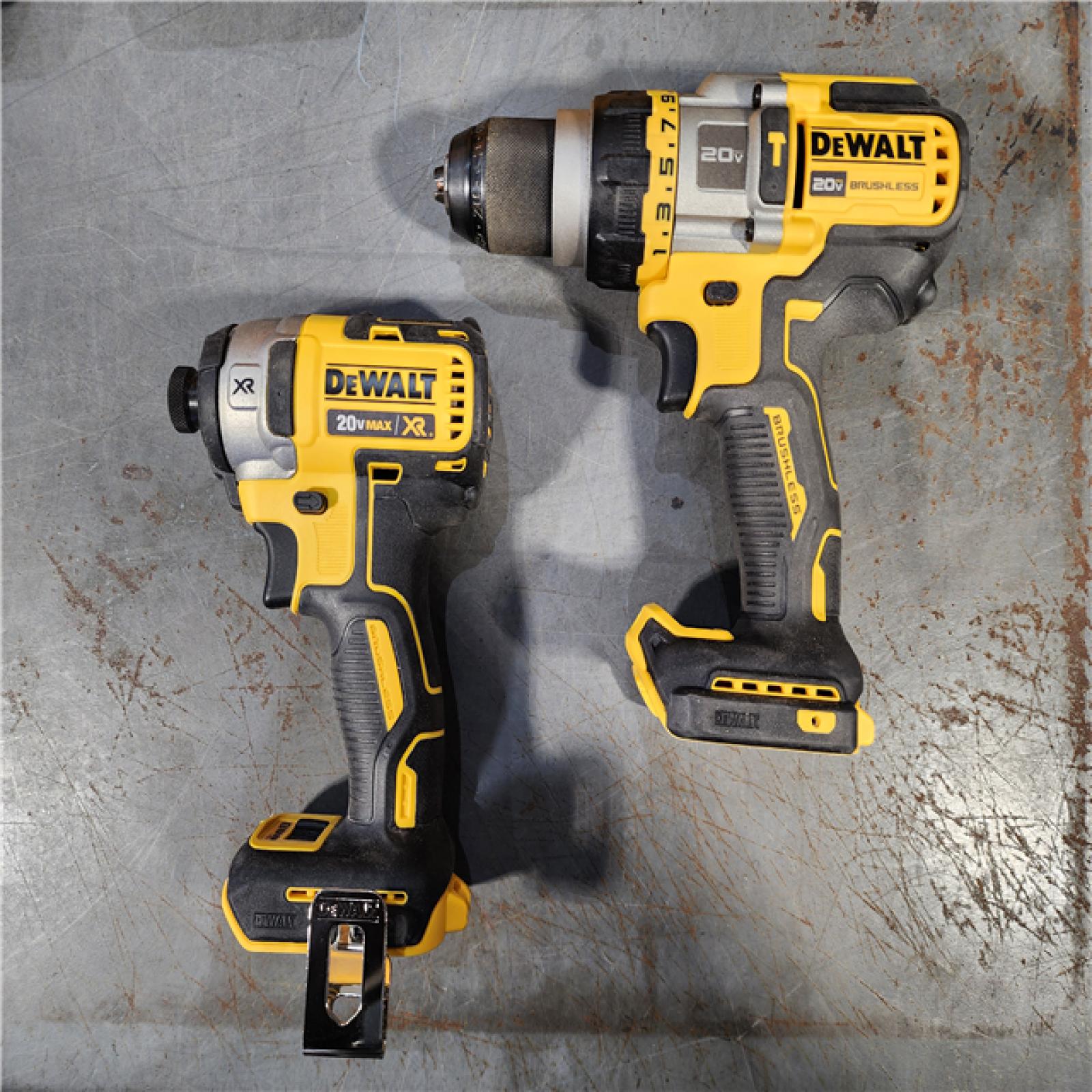 HOUSTON LOCATION - AS-IS DEWALT 20V MAX Cordless Brushless Hammer Drill/Driver 2 Tool Combo Kit with FLEXVOLT ADVANTAGE