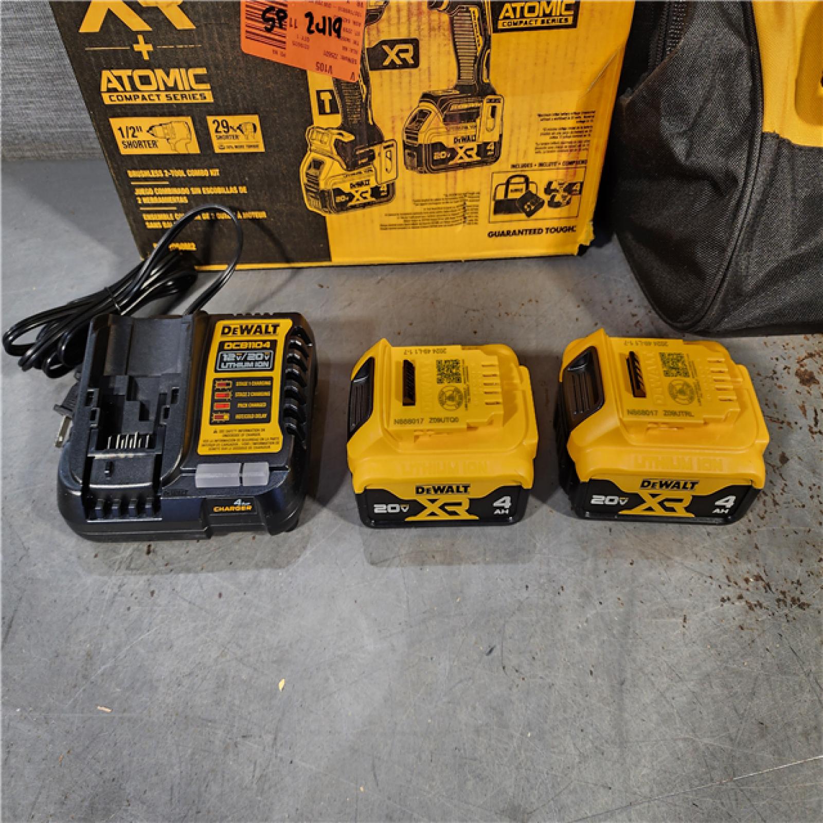 HOUSTON LOCATION - AS-IS DEWALT 20V MAX XR Hammer Drill and ATOMIC Impact Driver 2 Tool Cordless Combo Kit with (2) 4.0Ah Batteries, Charger, and Bag