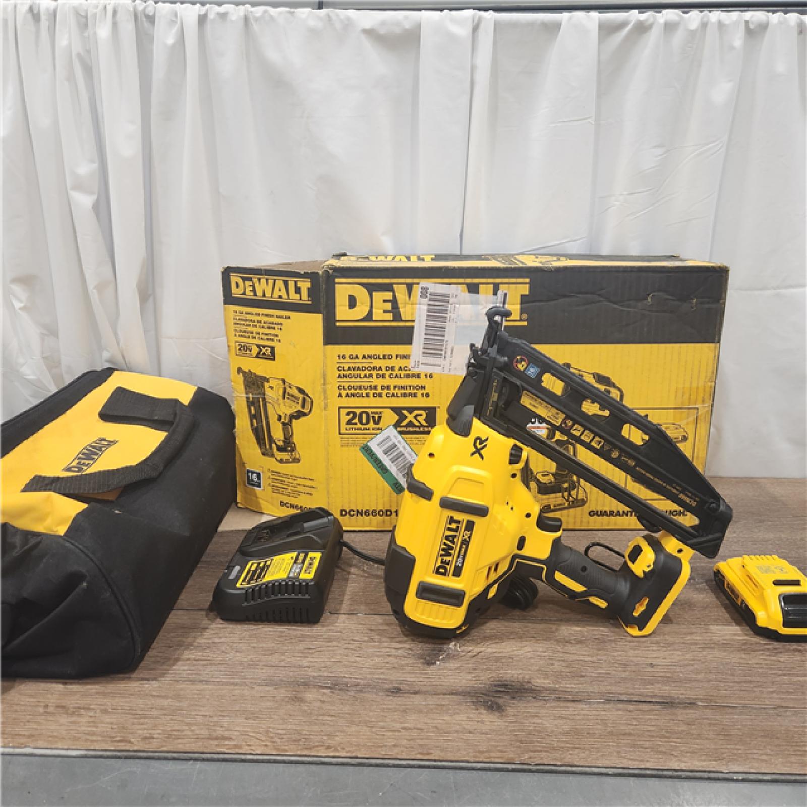 AS IS DeWalt DCN660D1 20V 16 Gauge Cordless Angled Finish Nailer Kit W/ 2Ah Battery