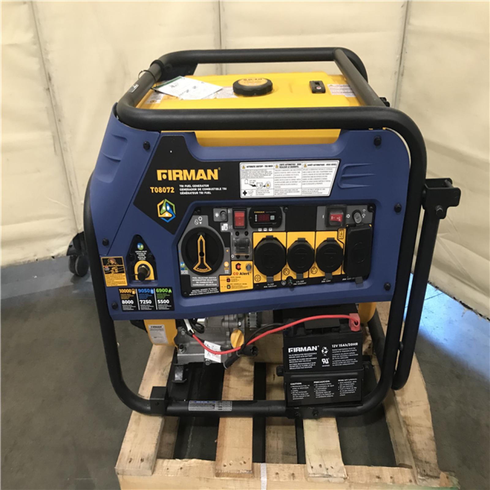 California AS-IS FIRMAN 10,000-Watt/8,000-Watt Tri-Fuel Portable Generator with Electric Start, Transfer Switch Outlet and CO Alert Technology