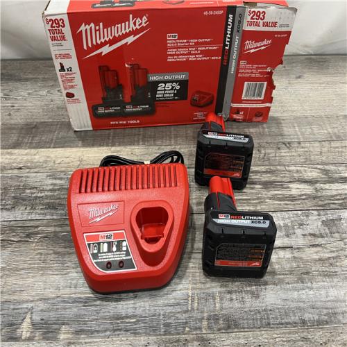 AS-IS Milwaukee M12 12V Lithium-Ion XC High Output 5.0 Ah Battery Pack (2-Pack) Starter Kit with Charger