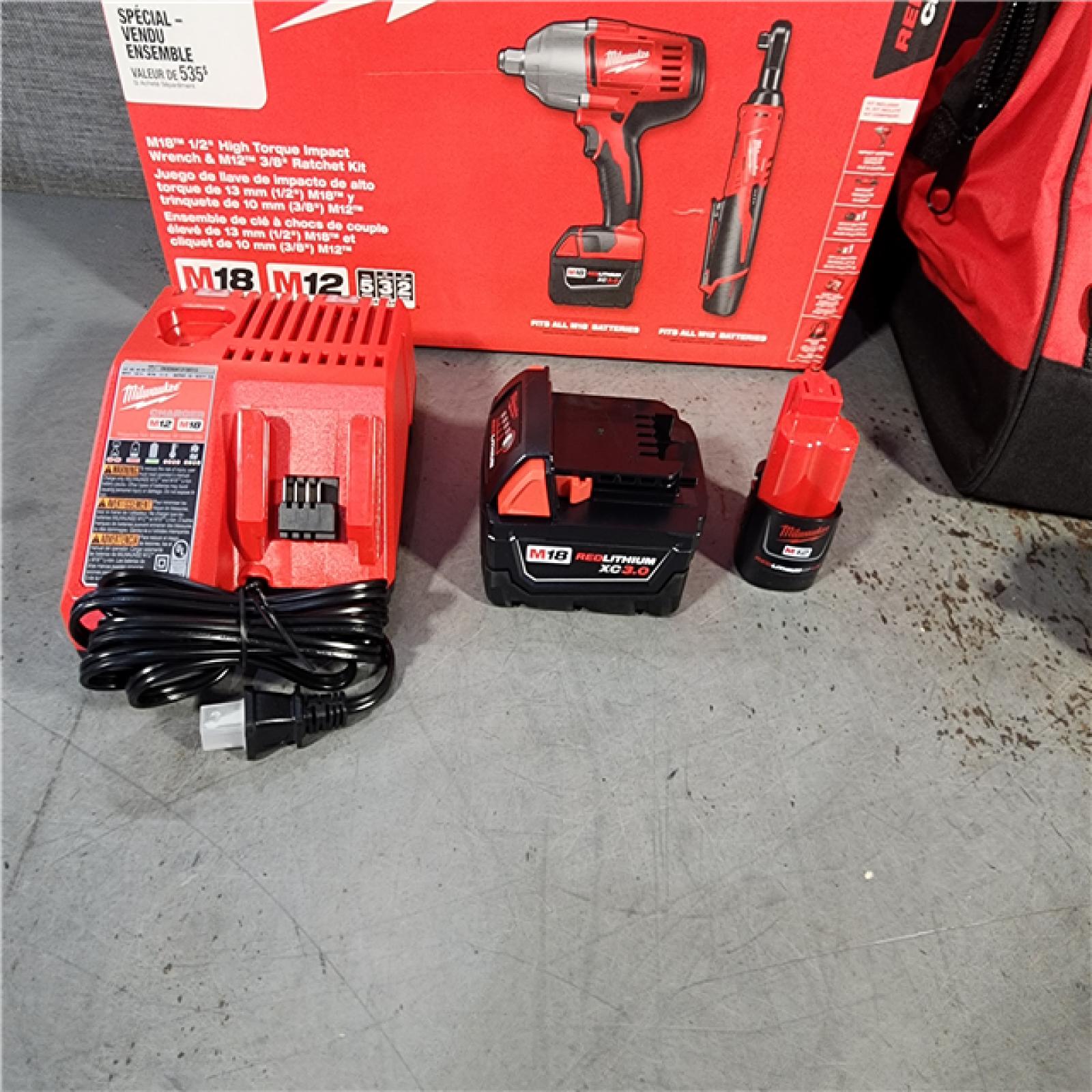 HOUSTON LOCATION - AS-IS (APPEARS LIKE NEW) M18/M12 12/18V Lithium-Ion Cordless 3/8 in. Ratchet and 1/2 in. Impact Wrench with Friction Ring Combo Kit