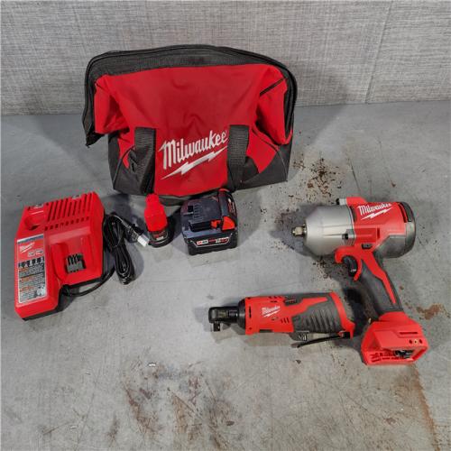 HOUSTON LOCATION - AS-IS M12/M18 12/18V Lithium-Ion Cordless 3/8 in. Ratchet and 1/2 in. High Torque Impact Wrench with Friction Ring Combo Kit