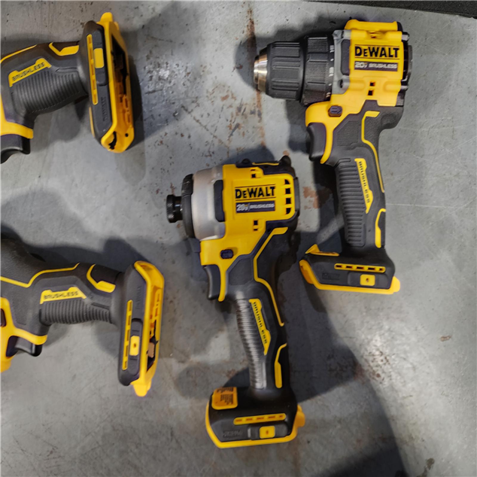 HOUSTON LOCATION - AS-IS (APPEARS LIKE NEW) DeWalt 20V MAX ATOMIC Cordless Brushless 4 Tool Combo Kit