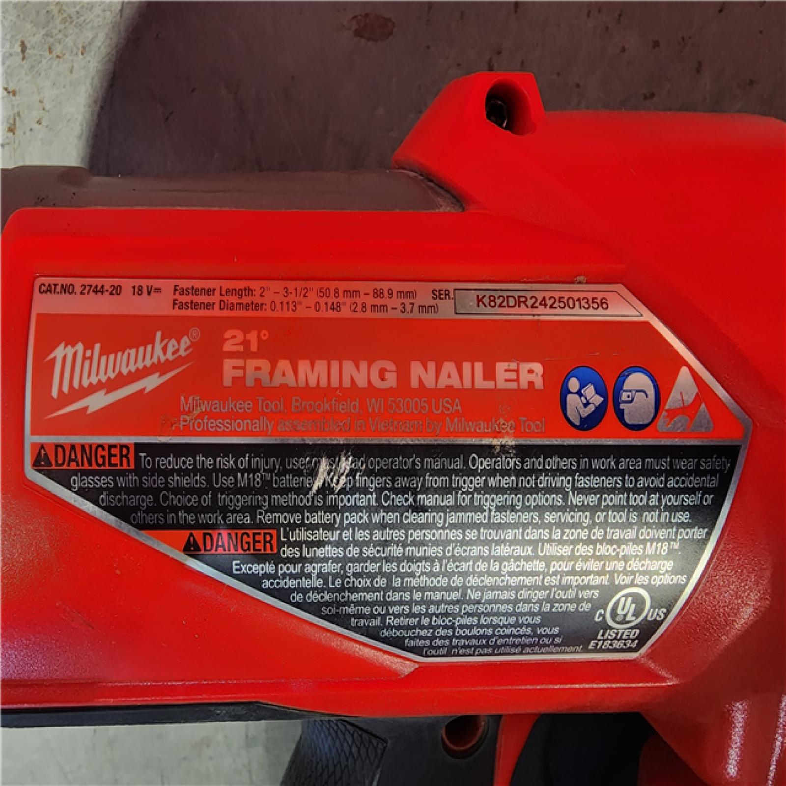 HOUSTON LOCATION - AS-IS Milwaukee 2744-20 M18 FUEL 21-Degree Cordless Framing Nailer (Tool Only)