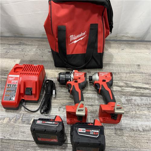 AS-IS MILWAUKEE 18-Volt Lithium-Ion Brushless Cordless Compact Hammer Drill/Impact Combo Kit (2-Tool) with (2) Batteries, Bag