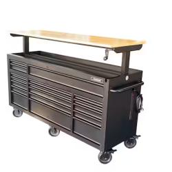 DALLAS LOCATION - Husky 72 in. W x 24 in. D Heavy Duty 18-Drawer Mobile Workbench Cabinet with Adjustable-Height Hardwood Top in Matte Black