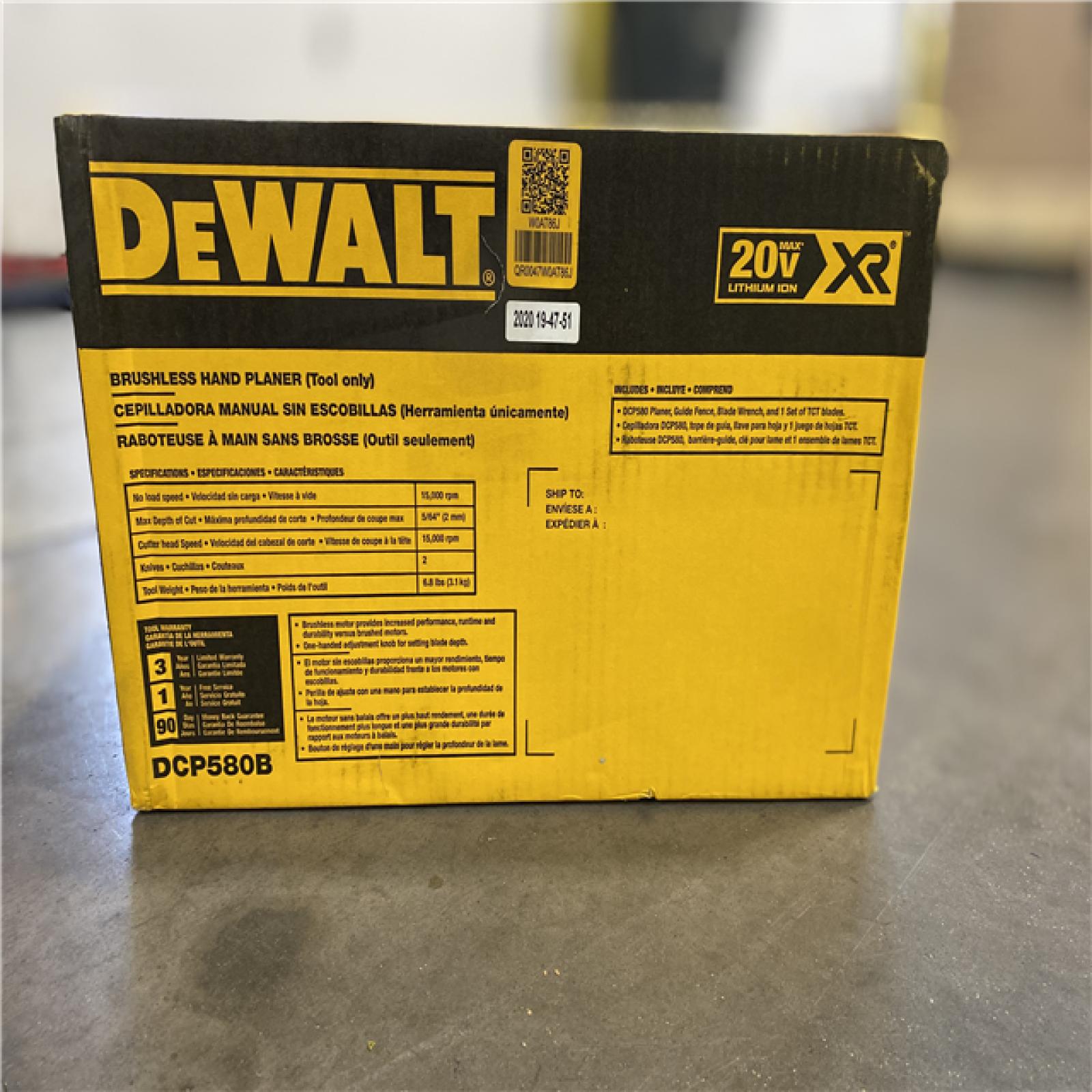 NEW! - DEWALT 20V MAX XR Cordless Brushless 3-1/4 in. Planer (Tool Only)